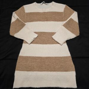 H&M Girls Sweater Knit Dress Striped Beige Size 3T / 4T